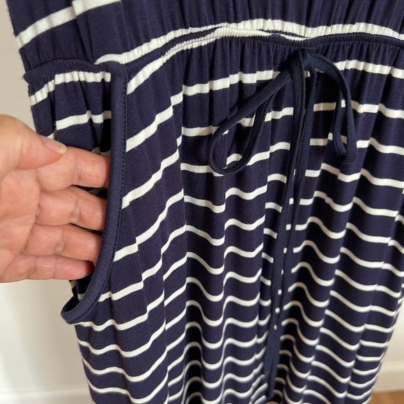 Espresso Women's Size XL Navy Blue Striped Sleeveless Scoop Neck Tank Maxi Dress - Picture 6 of 10